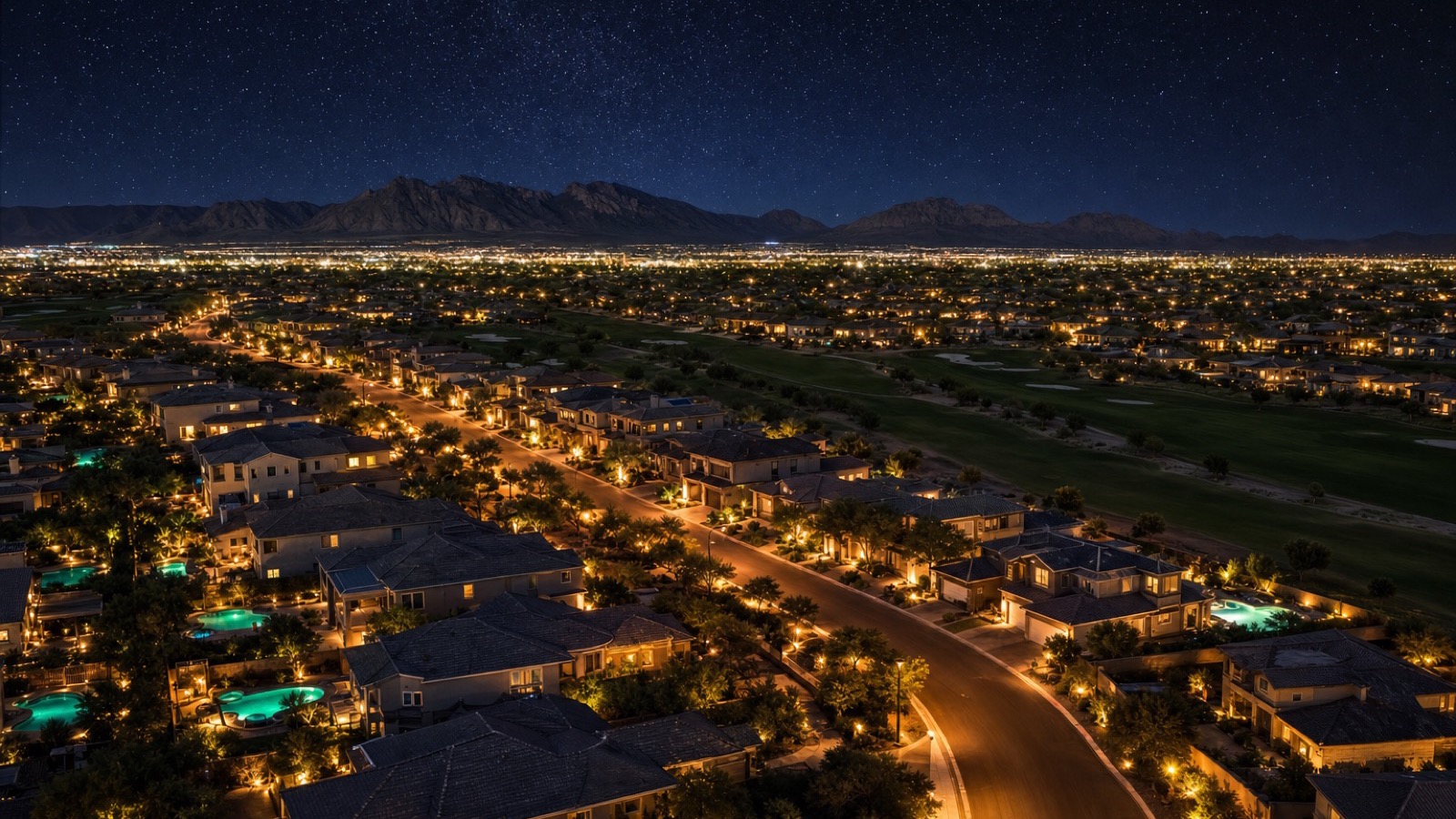 Aliante casino resort at night in North Las Vegas anchoring the master-plan amenity base near new-construction neighborhoods
