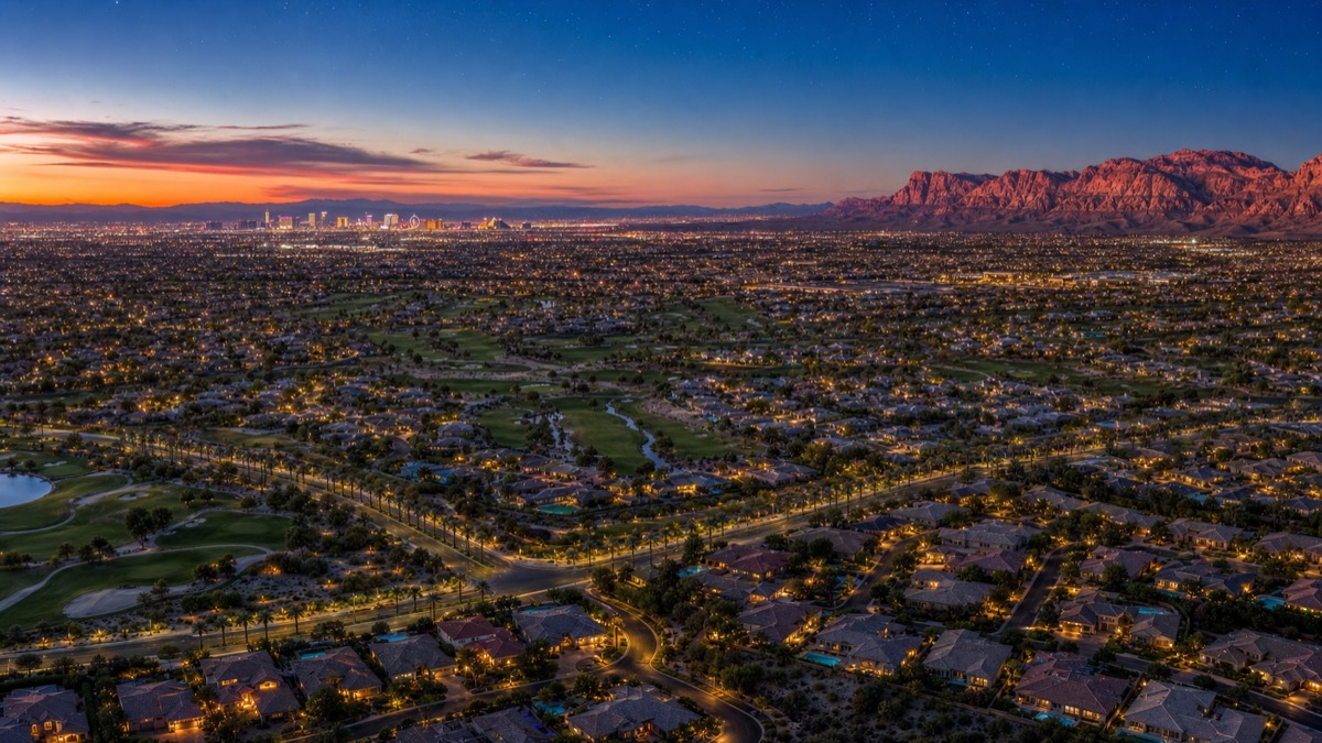 Aerial of a Las Vegas master-planned community, where home prices track closely with Phoenix metro pricing